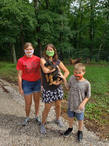 Green Ribbon male with his new family, getting ready for the road trip back to the Dallas area 8/1/20