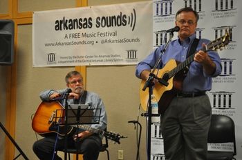 Member Steve Smith performing "White Oak Tree" at 2012 Arknasas Sounds Festival; Charley Sandage looks on...