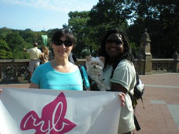 RYB Cast Member Tracy, RYB Walk Supporter Cassendre Xavier and Official RYB Mascot Rosie getting ready for the big walk!! 9.1.12; Central Park, NYC.