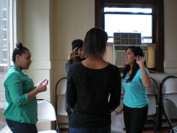Cast member Flor works with a group of Middle School Students during a Half-Day RYB Workshop. February 16, 2013; NYC.