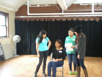 Cast member Flor works with a group of Middle School Students during a Half-Day RYB Workshop. February 16, 2013; NYC.