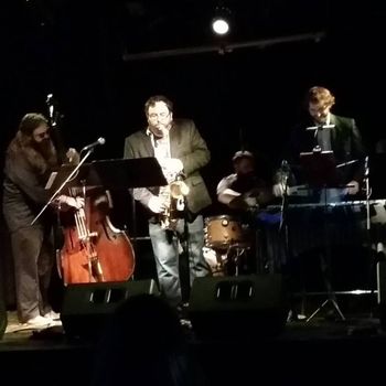 Performing at recordBar in Kansas City, MO for Jeff Harshbarger Presents an Alternative Jazz Series on December 20, 2015. L to R: Jeff Harshbarger, me, John Kizilarmut, Peter Schlamb. Photo by Kristina Ning.