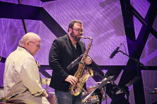 "Interstellar Regions" at National Sawdust, featuring David Liebman, Marc Ribot, Jamie Saft, Adam Minkoff, Nick Anderson, and Anthony Cole. Photo by Dani Gros.