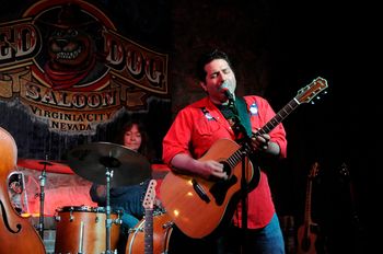 Adam Traum with drummer Michelle Zito live at the Red Dog Saloon, Virginia City, Nevada. Photo by Claudia Ortega-Lucas
