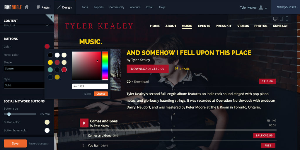 Customize button colors on your band website