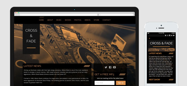 Bandzoogle website theme: Cross & Fade