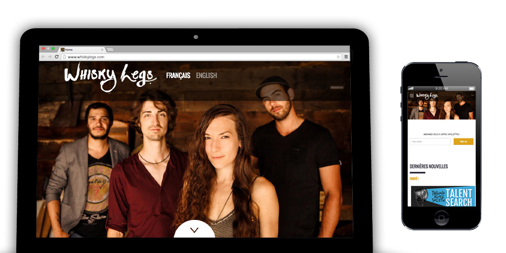 Bilingual website design by Whisky Legs band from Québec.