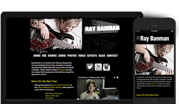 Ray Banman responsive website theme on Bandzoogle