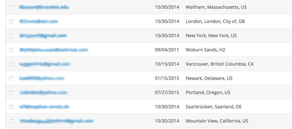 Mailing list location data