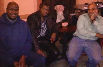 L-R: Kenny (bass), BJ (Trombone), Michael Murphy, Maurice John Vaughn. Hanging with the MJV Band before the gig. Jan. 26, 2013.
