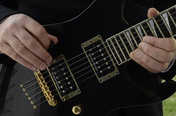 Rob's custom built Jackson Soloist guitar up close and personal like.
