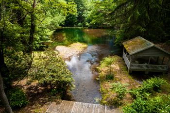 Wood bridge over Rattle Snake Creek just before the pond
