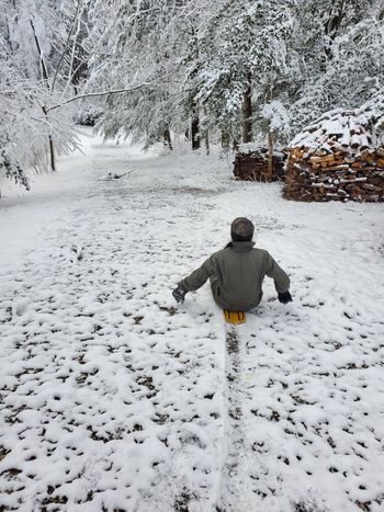 Joan navigating the driveway
