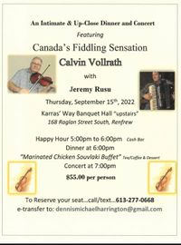 Calvin Vollrath - Dine & Concert (Renfrew ON / Karras' Restaurant)
