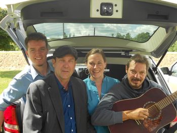 Four Whiteleys in a trunk. Jesse, Chris, Jenny, and Dan at The Underground Railroad Festival in Drayton, ON. August 2012.
