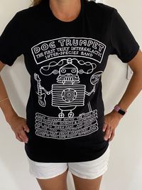 Original Reg Mombassa designed Dog Trumpet Black Robot T/Shirt + Signed Robot poster by Reg Mombassa and Peter O'Doherty