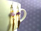 Amethyst Gold Feather Charm Earring