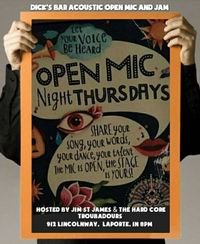 Jim St. James hosting / performing the Dick's Bar Open Mic Night. (every Thursday year round)