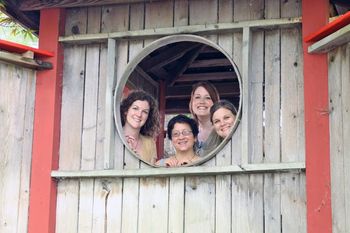 Arbor Ensemble at Janesville Rotary Gardens.  From left to right, Marie Pauls (viola), Berlinda Lopez (flute), Stacy Fehr Regehr (piano, flute) and Rebecca Riley (cello).  Photo courtesy of Marsha Mood Photography.
