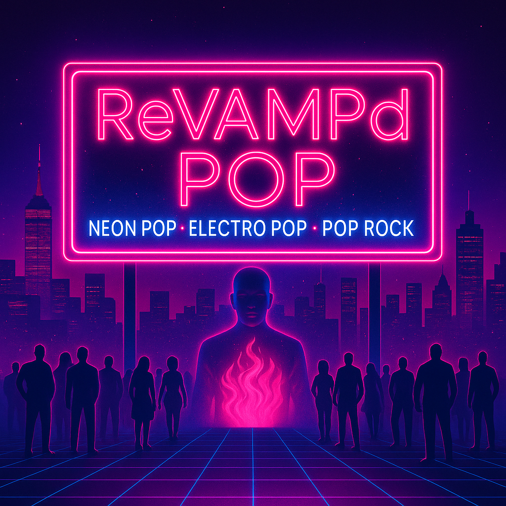 ReVAMPD Pop playlist cover – neon pop and electro pop
