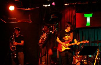 At the Toad Tavern in Littleton, CO. Armando Lopez on sax, Steven Glenn on sousaphone. Date unknown.
