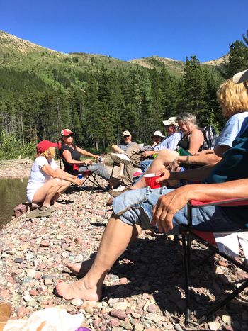 Cooling off and visiting in Mill Creek on one of our hot days
