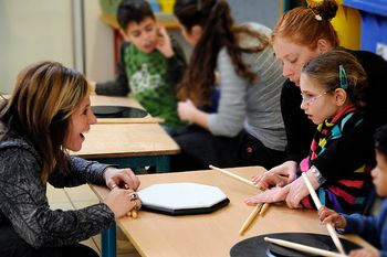 Dena does drum workshop for autistic kids in Tel Aviv
