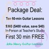 Package Deal: 10 Guitar Lessons - In-Person / First 30 min FREE