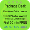 Package Deal: 5 Guitar Lessons - Online / First 30 min FREE