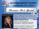 Daybreak Baptist "Because She's Special" Banquet Ticket