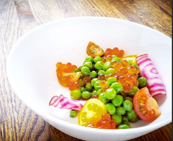 Peas with Ikura and Beets
