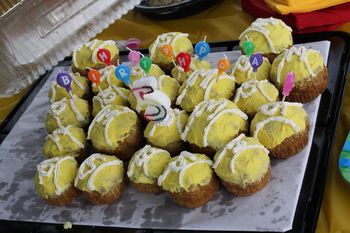 Motions birthday "pupcakes" shaped like tennis balls!
