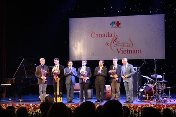 Being presented with flowers
