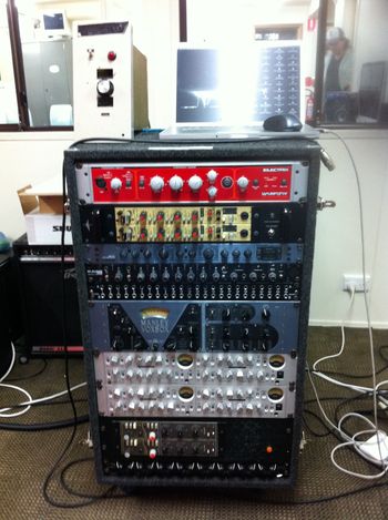 The Main Rack
2  1970s MCI Pres
1x Manley Vox Box
2 x Toft ATC
2 x1980s Sound Workshop
