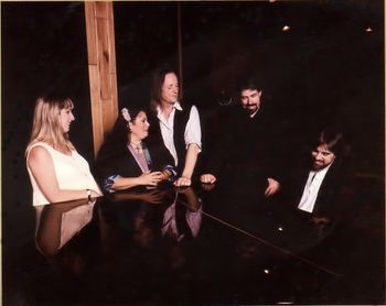 Bruce at Piano with singers Tata Vega, Warren Ham, Dave Morgan, Alicia Morgan. LA studio
