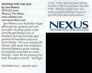 Waiting For The Sun EP CD Review - NEXUS magazine, Dec. 2018-Jan. 2019, (Australia)
