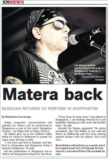 'Matera Back' - Shepparton News, March 2, 2018 (AUSTRALIA)

