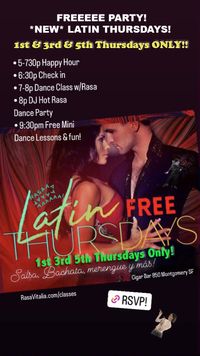 San Francisco, CA: Rasa Vitalia's Free Latin Thursdays Party 1st, 3rd & 5th Thursdays ONLY! 
