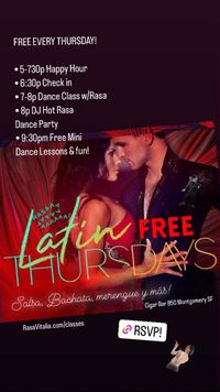 San Francisco, CA: Rasa Vitalia's Free Latin Thursdays Class & DJ Dance Party @ Cigar Bar!