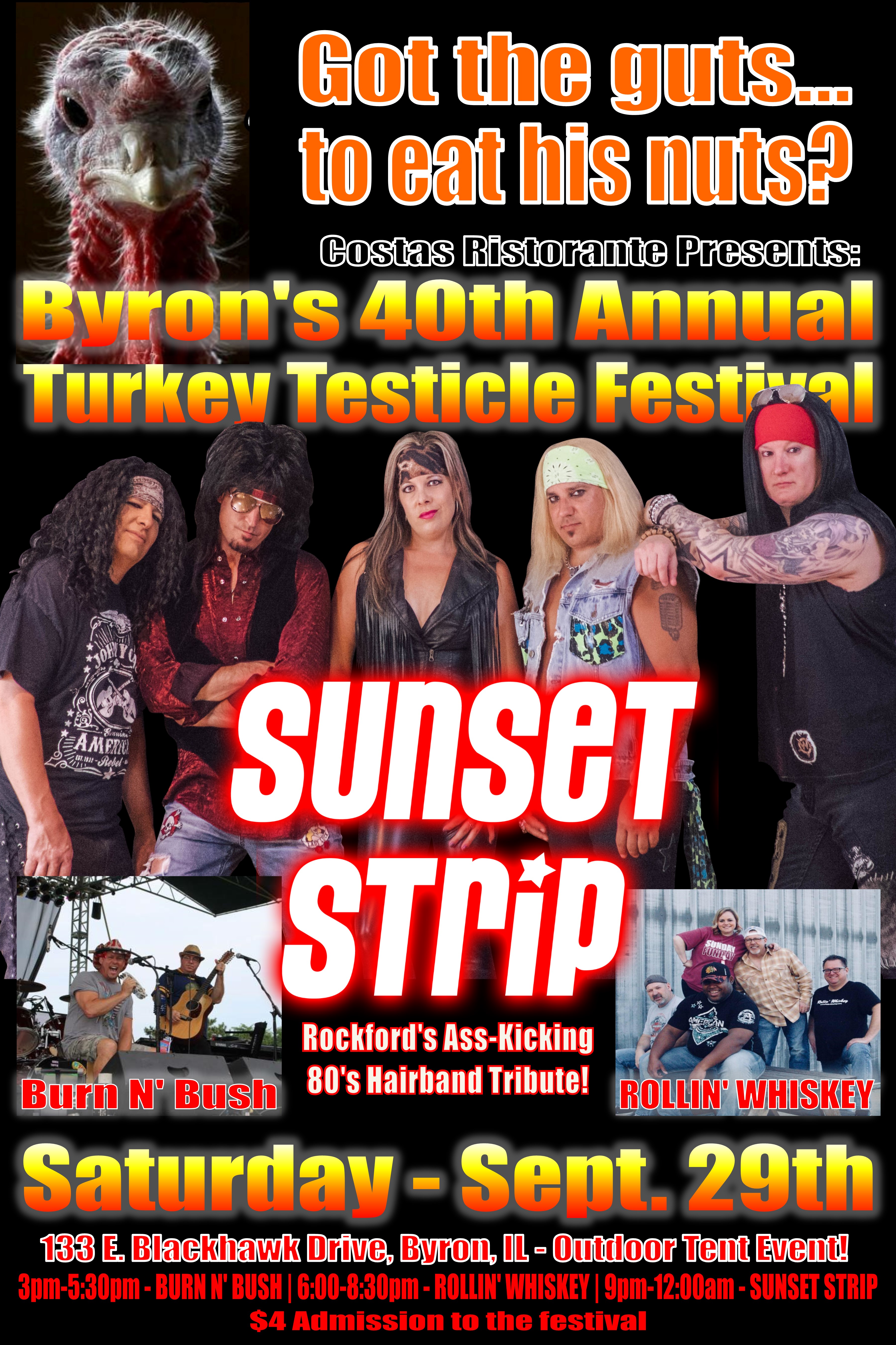 Byron Turkey Testicle Festival @ Costas Ristorante (Outdoors in the Tent) -  Sep 29 2018, 9:00PM