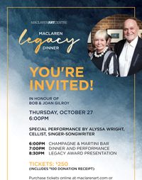 CANCELLED - 2022 MacLaren Legacy Dinner in honour of Bob & Joan Gilroy