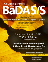 An Evening of Music with BaDAS/S (Barrie and District Association of Singer/Songwriters)