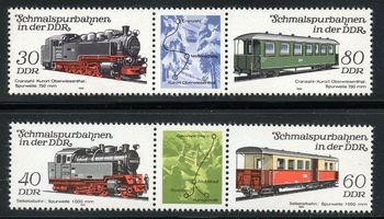 E2576-E2579 1984. Narrow gauge railways of the DDR. Cranzahl-Kurort Oberwiesenthal (750 mm). Selketalbahn (1000 mm)
