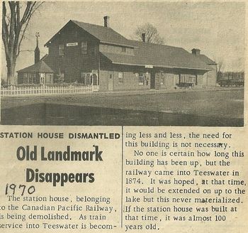 Teeswater station article arr 1874 dem 1970
