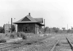 Millbrook Junction on the Peterborough branch side. The "Old Road" to Omemee on the other side of the station has long since been abandoned. Date not known. 1960s?