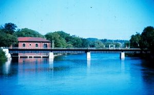 The railway bridge at Auburn Mills in 1967. The former Midland Railway crosses the Otonabee River to reach its branch terminus at Lakefield. The view is looking north. Ed Emery photo.