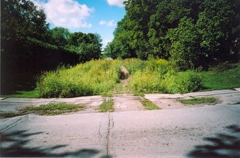 The rails peek out at St. Paul Street, Lindsay, looking east out to Bobcaygeon. 2005.
