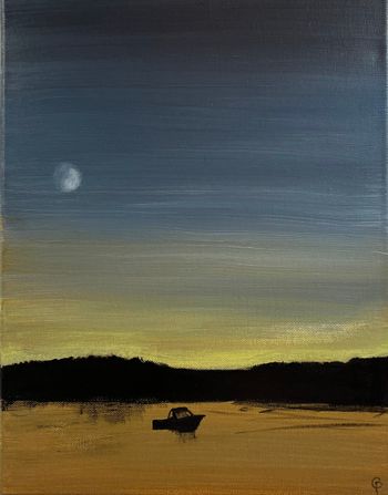 "Lone Boat at Twilight", acrylic
