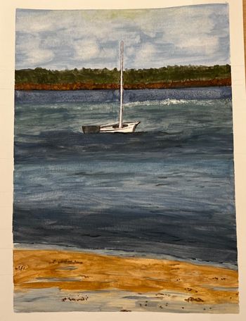 "Cloud shadows on the water", watercolor, marker
