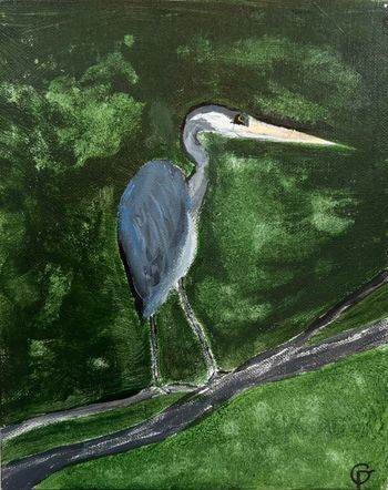 "Hiding Heron", acrylic
